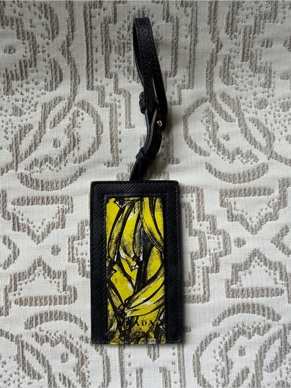 PRADA Banana Print Saffiano Leather Luggage Name Tag Bag Charm 1EN023 Rare
